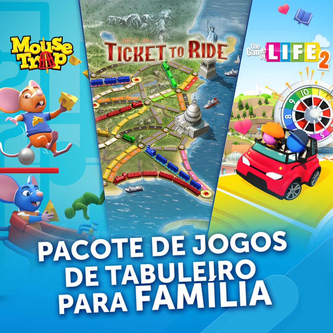 Pacote de Jogos de Tabuleiro para Família - Ticket to Ride®, Mouse Trap, The Game of Life 2